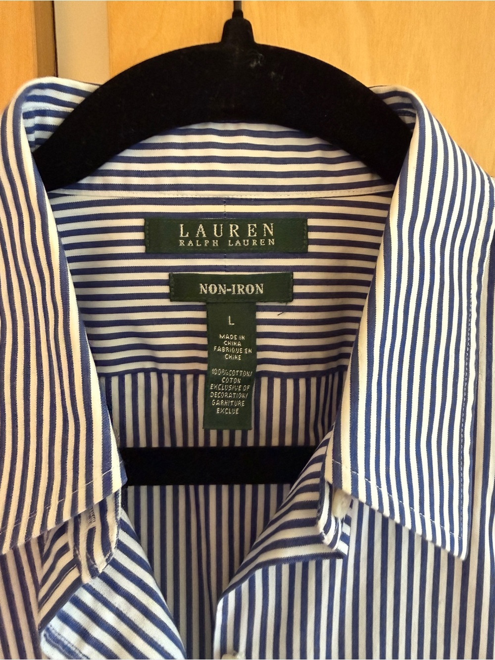 Lauren Ralph Lauren Blue & White Striped Non-Iron Cotton Shirt – L